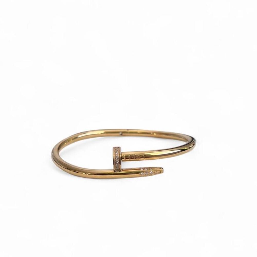 Gold Nail CZ Love Bangle Bracelet